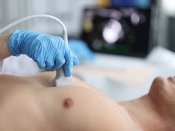 Ultrasound image of a man's chest for diagnostic examination.